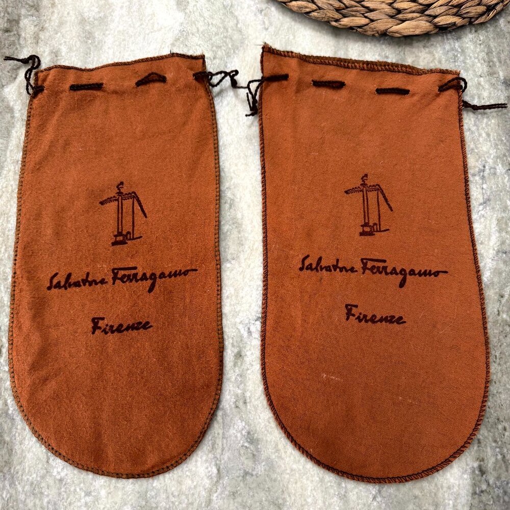 Salvatore Ferragamo Set of 2 Brown Drawstring Dust Bags Shoe Bags - 15in X 7.5in